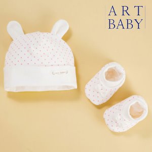 [artbaby] 아트베이비 신생아 모자 덧신 set_도트핑크